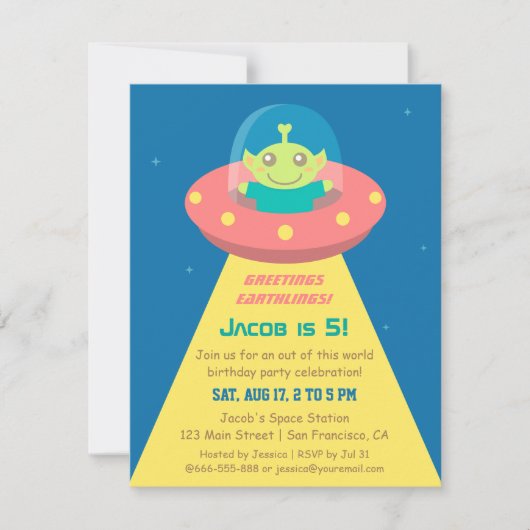 Invitation Fête d'anniversaire extraterrestre colorée dans l' (Devant)