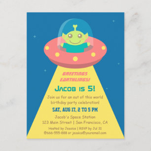 Invitation Fête d'anniversaire extraterrestre colorée dans l'