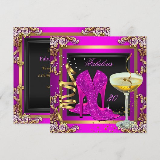 Invitation Fête d'anniversaire fabuleuse 30 ans or rose (Devant / Derrière)