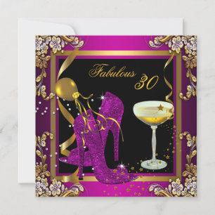 Invitation Fête d'anniversaire fabuleuse 30 ans rose plum or