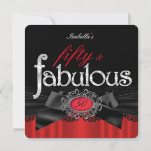 Invitation Fête d'anniversaire fabuleuse 50 ans dentelle roug