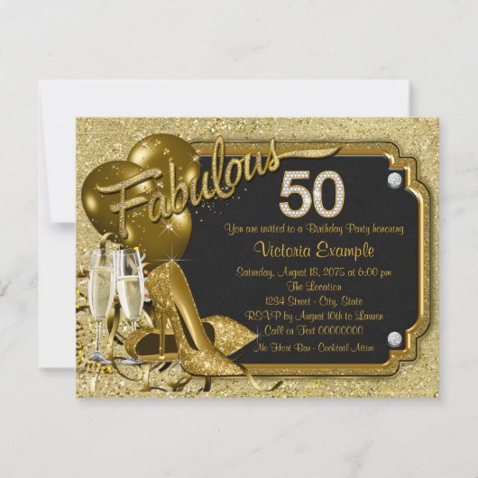 Invitation Fête d'anniversaire fabuleuse 50 ans d'une femme (Devant)
