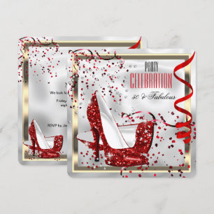 Invitation Fête d'anniversaire fabuleuse 50 ans Rouge Noir Bl