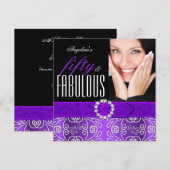 Invitation Fête d'anniversaire fabuleuse 50 Diamant Pourpre (Devant / Derrière)