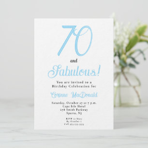 Invitation Fête d'anniversaire fabuleuse 70 ans bleu arctique