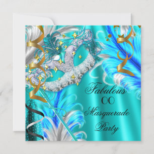Invitation Fête d'anniversaire fabuleuse avec masques, Bleu s