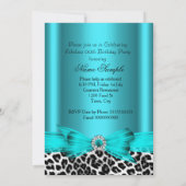 Invitation Fête d'anniversaire fabuleuse bleu cyan de léopard (Dos)