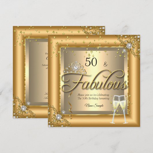 Invitation Fête d'anniversaire fabuleuse Champagne doré (Devant / Derrière)