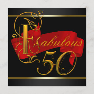 Invitation Fête d'anniversaire fabuleuse de 50 ans noire et r