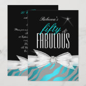 Invitation Fête d'anniversaire fabuleuse de 50 ans rayée gris (Devant / Derrière)