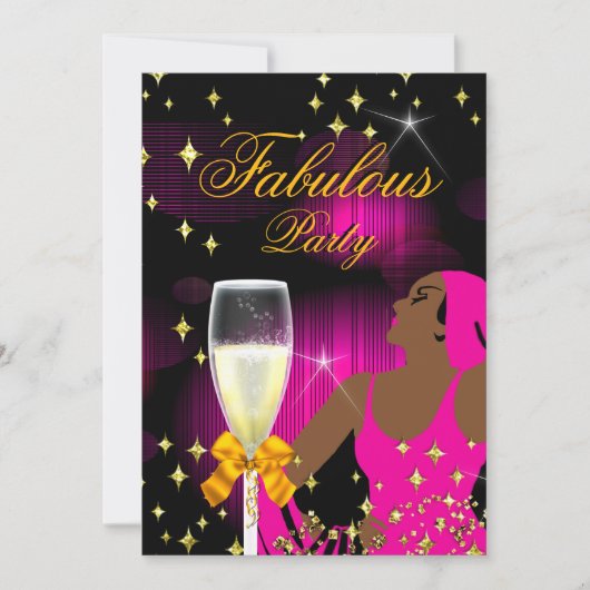 Invitation Fête d'anniversaire fabuleuse de diva rose paillet (Devant)