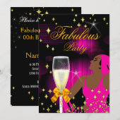 Invitation Fête d'anniversaire fabuleuse de diva rose paillet (Devant / Derrière)