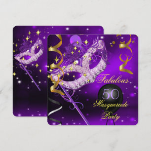 Invitation Fête d'anniversaire fabuleuse Mascarade Or Violet