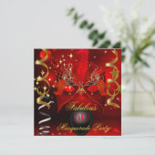 Invitation Fête d'anniversaire fabuleuse Mascarade Rouge Or (Debout devant)