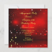 Invitation Fête d'anniversaire fabuleuse Mascarade Rouge Or (Dos)