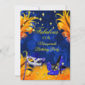Invitation Fête d'anniversaire fabuleuse masquée bleu jaune (Devant)