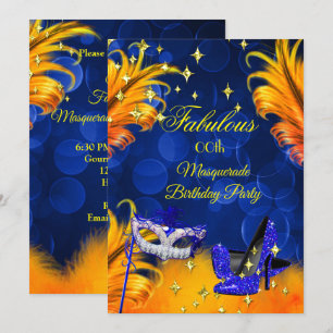 Invitation Fête d'anniversaire fabuleuse masquée bleu jaune