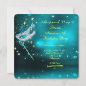Invitation Fête d'anniversaire fabuleuse masquée sarcelle et  (Dos)