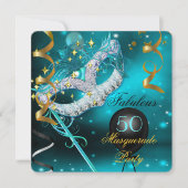 Invitation Fête d'anniversaire fabuleuse masquée sarcelle et  (Devant)