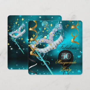 Invitation Fête d'anniversaire fabuleuse masquée sarcelle et