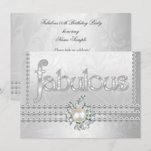 Invitation Fête d'anniversaire fabuleuse perle diamant blanc (Devant / Derrière)