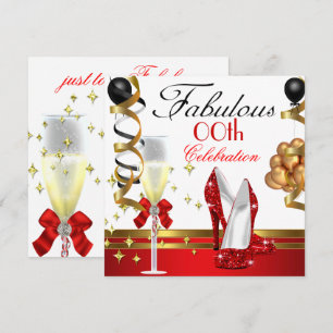 Invitation Fête d'anniversaire fabuleuse rouge noir blanc or