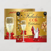 Invitation Fête d'anniversaire fabuleuse rouge noir or (Devant / Derrière)
