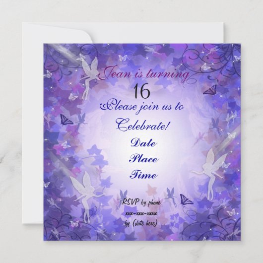 Invitation fête d'anniversaire Fairy violet (Devant)