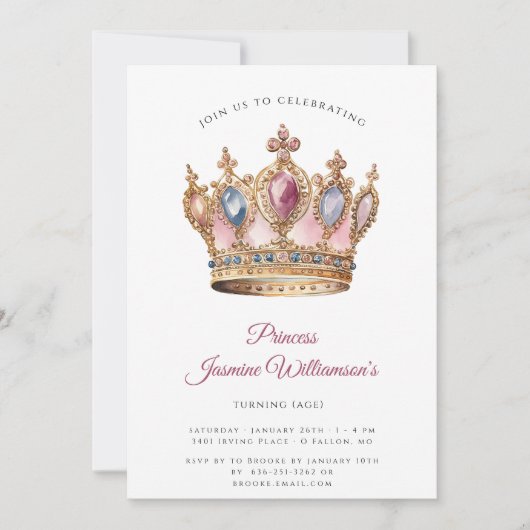 Invitation Fête d'anniversaire Fairytail princess rose (Devant)