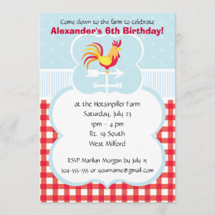 Invitation Fête d'anniversaire faite sur commande de coq de