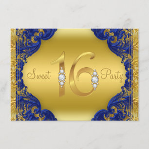 Invitation Fête d'anniversaire Fancy Royal Blue Gold Sweet 16