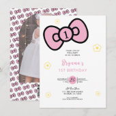 Invitation Fête d'anniversaire fantaisiste à ruban rose migno (Devant / Derrière)