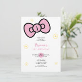 Invitation Fête d'anniversaire fantaisiste à ruban rose migno (Debout devant)