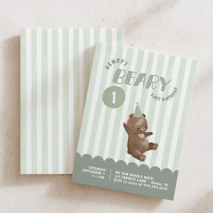 Invitation Fête d'anniversaire fantaisiste avec rayure verte