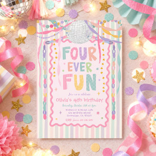 Invitation Fête d'anniversaire fantaisiste de 4 ans pour fill