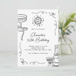 Invitation Fête d'anniversaire fantaisiste dessinée à la main
