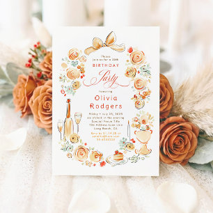 Invitation Fête d'anniversaire fantaisiste florale à la main