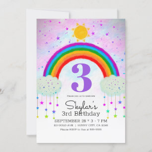 Invitation Fête d'anniversaire fantaisiste peinte avec arc-en