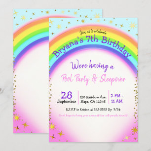 Invitation Fête d'anniversaire Fantasy Gold Rainbow Sparkle