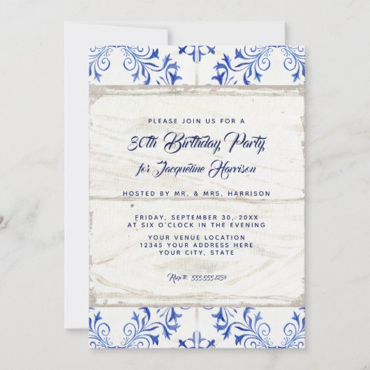 Invitation Fête d'anniversaire Farmhouse Watercolor Bois rust (Devant)