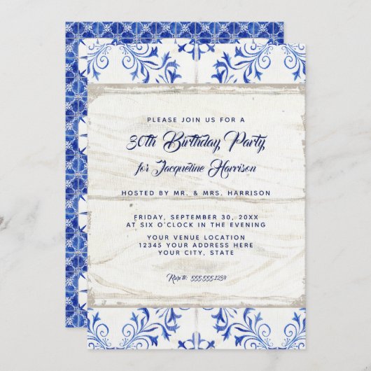 Invitation Fête d'anniversaire Farmhouse Watercolor Bois rust (Devant / Derrière)