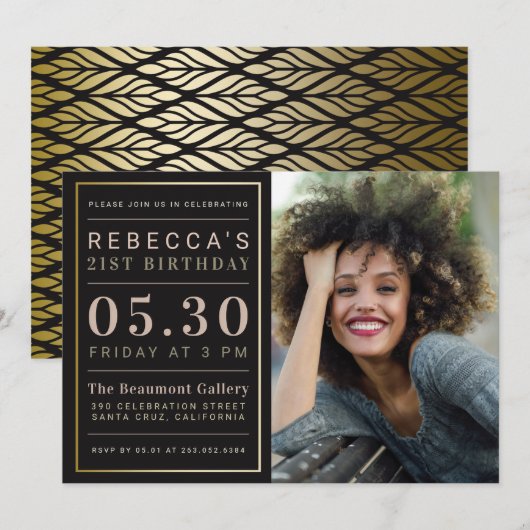 Invitation Fête d'anniversaire fascinante de photo de feuille (Devant / Derrière)