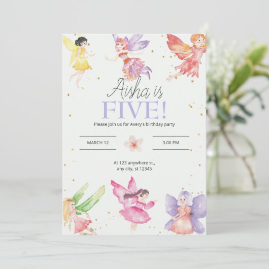 Invitation Fête d'anniversaire fée (Debout devant)