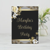 Invitation Fête d'anniversaire féminine Black Gold Elégante F (Debout devant)