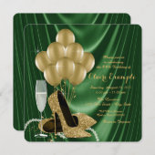 Invitation Fête d'anniversaire féminine Emerald Green et Gold (Devant / Derrière)