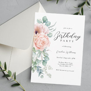 Invitation Fête d'anniversaire féminine rose et beige