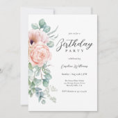 Invitation Fête d'anniversaire féminine rose et beige (Devant)