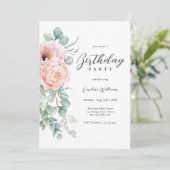 Invitation Fête d'anniversaire féminine rose et beige (Debout devant)