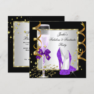 Invitation Fête d'anniversaire femme Violet Noir Argent