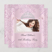 Invitation Fête d'anniversaire Femmes Filles Rose Tiara Photo (Devant / Derrière)